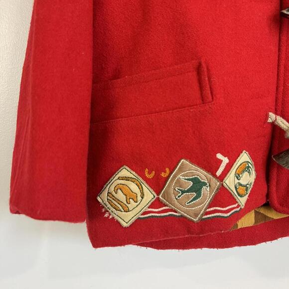 Vintage Chevignon Kids 4 Navajo Handmade Wool Blend Jacket Coat Hood Red France - Picture 4 of 15